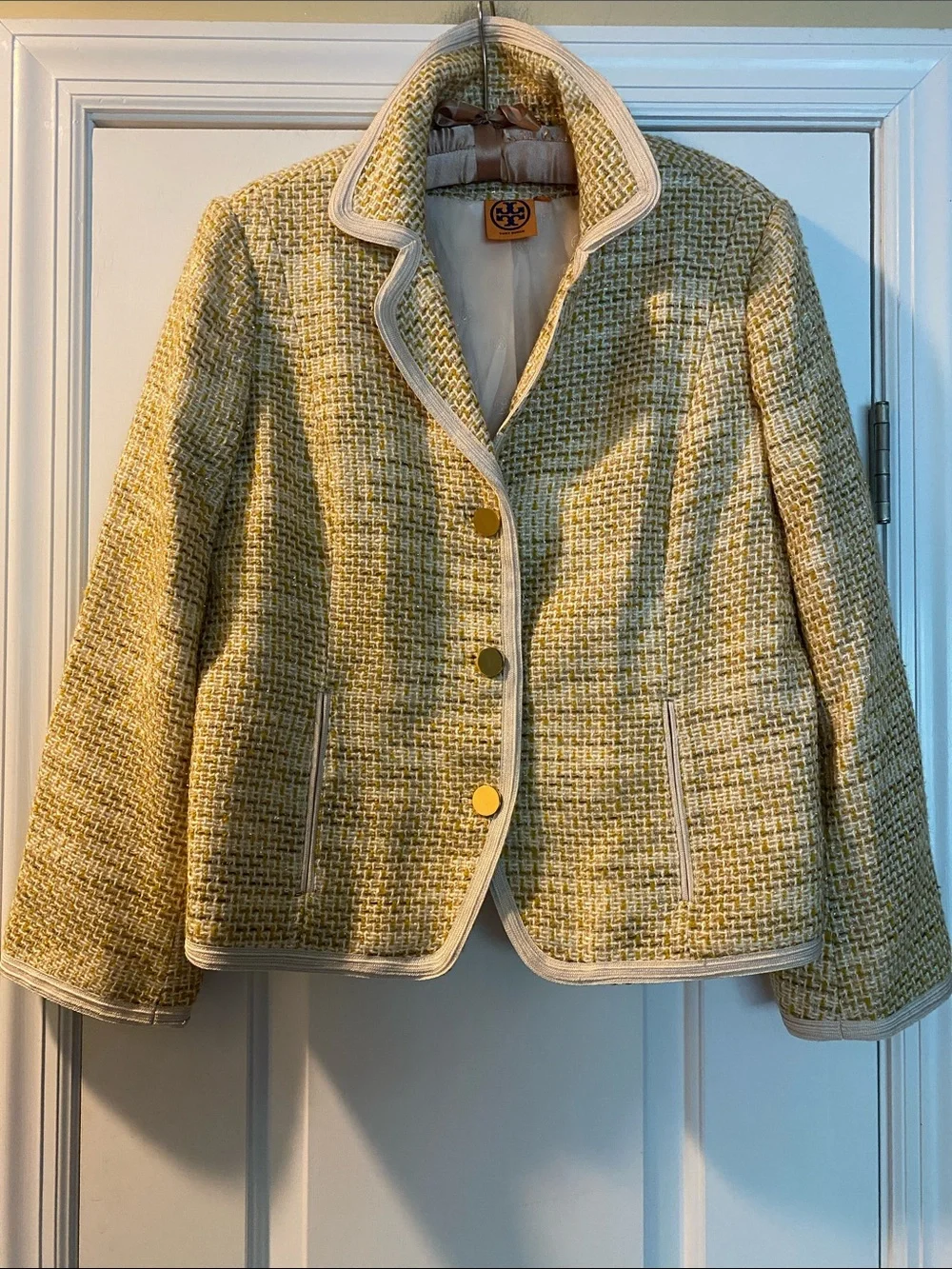 Tory Burch Stunning Sparkling Thread Gold Logo Buttons Logo Lined Jacket